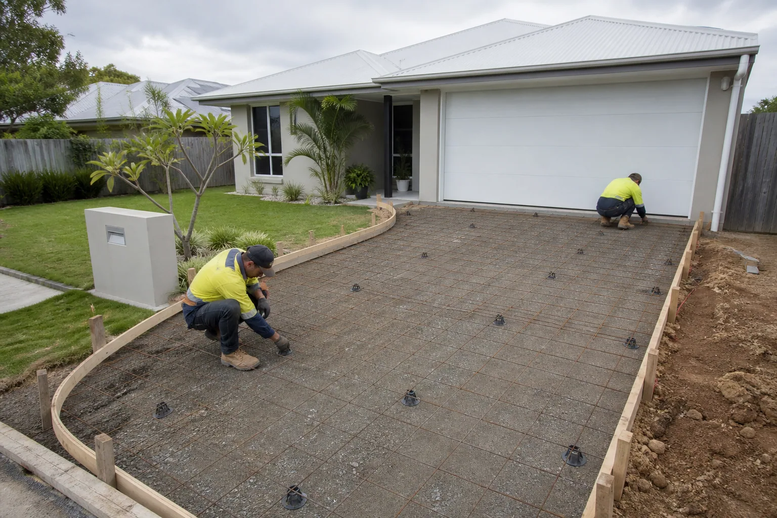 Project inspiration showing a concrete driveway prepared with formwork and reinforcement