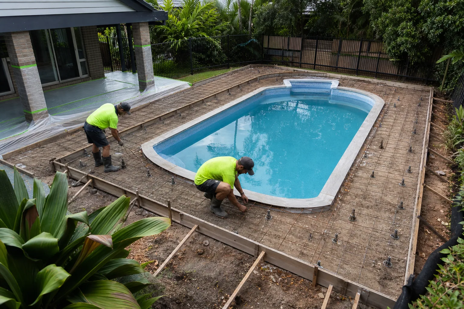 Project inspiration showing preparation and reinforcement for a concrete pool surround