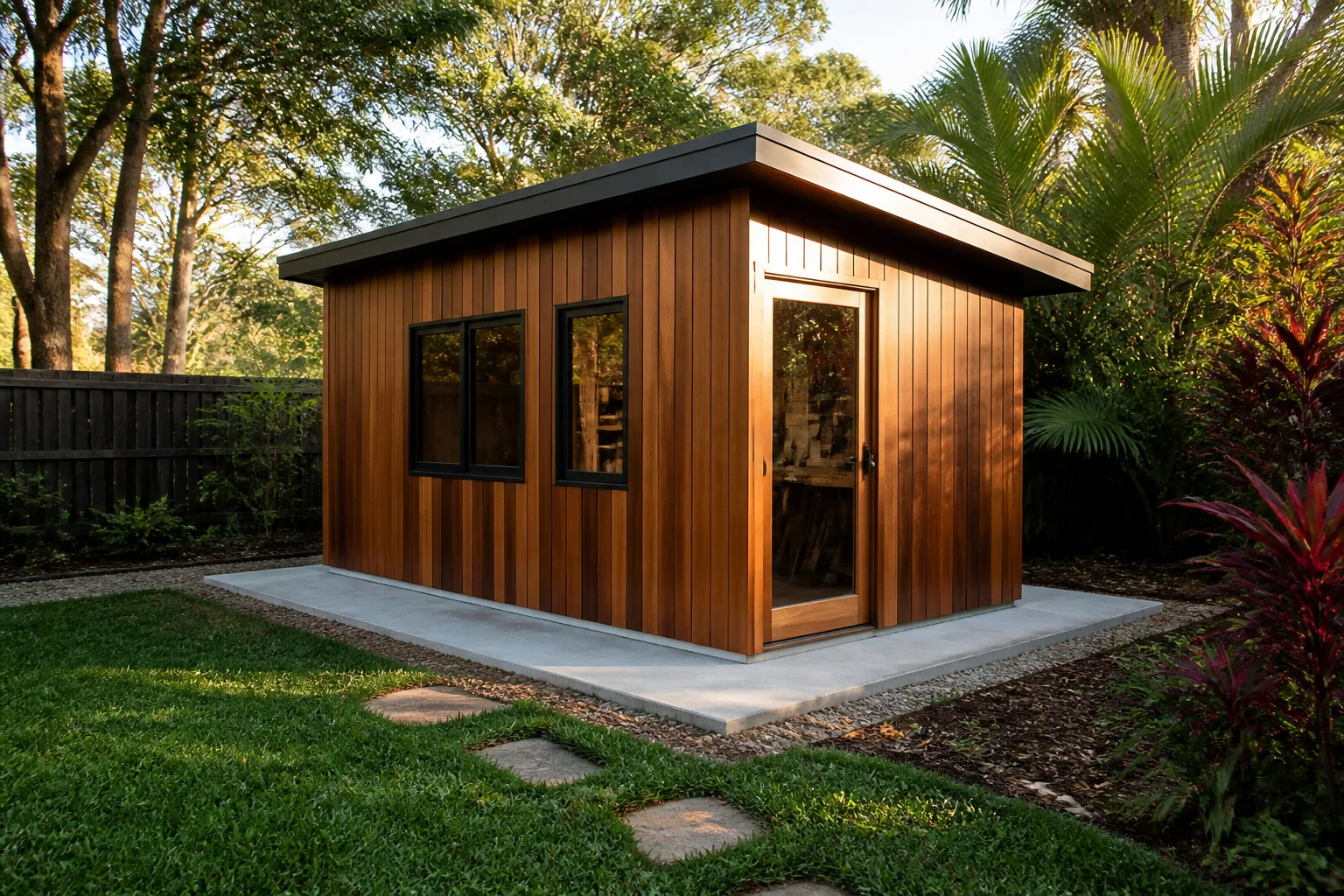 Project inspiration showing a finished concrete slab beneath a garden shed