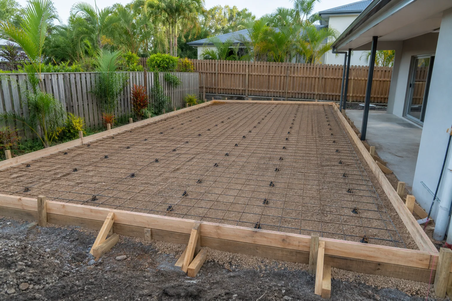 Project inspiration showing formwork and reinforcing mesh prepared for a concrete slab